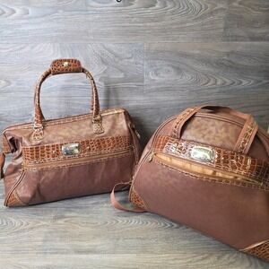 Kathy Van‎ Zeeland Weekender Bag Travel Tote Carry On Luggage Brown LOT Of 2